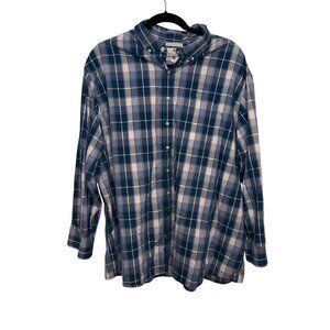 Oak Hill Mens Wrinkle-Free Plaid Button-Down Shirt 4XLT Blue & White